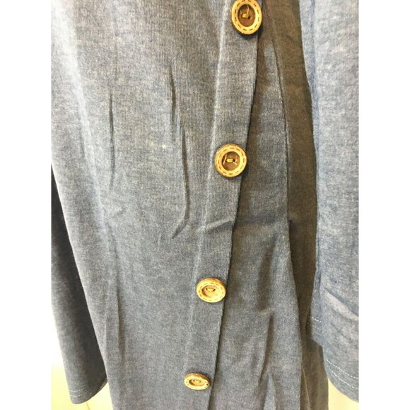Tunic Dress Womens Small Blue Long Sleeve Elbow Patch Accent Buttons Soft Knit - Picture 9 of 12